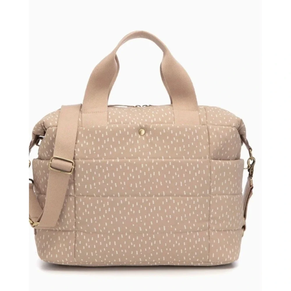 Storksak London Tote Changing Bag Diaper Bag Tan Dash Print V98-657